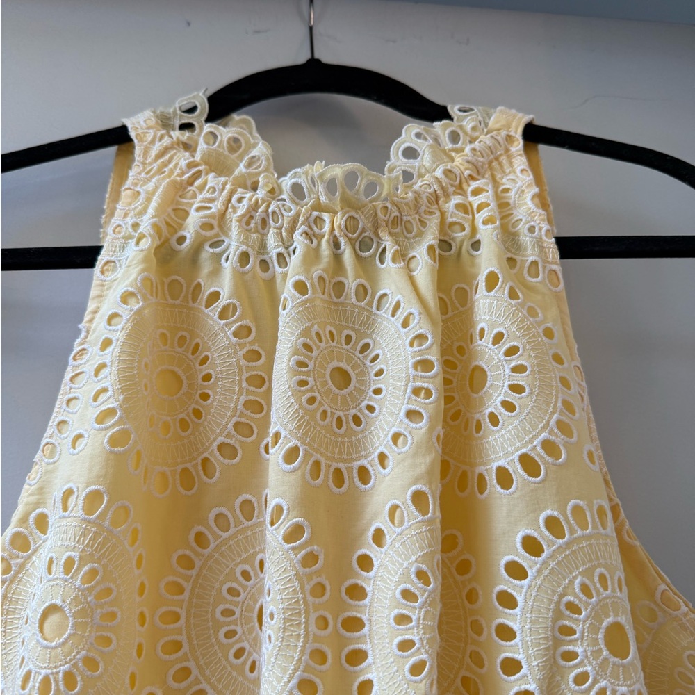 PEARL by LELA ROSE Yellow Eyelet Halter Midi Dress — PEARL by Lela Rose